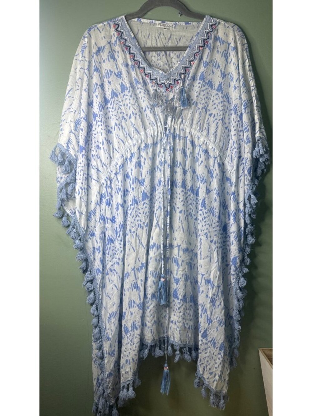 Debbie Katz South Beach Womens M Boho Beach Cover Up Tunic Tie Fringe Hem Resort